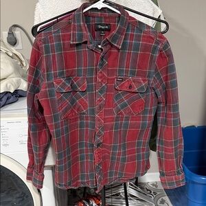 Brixton Red and Green Plaid Casual Heavyweight Flannel Shirt